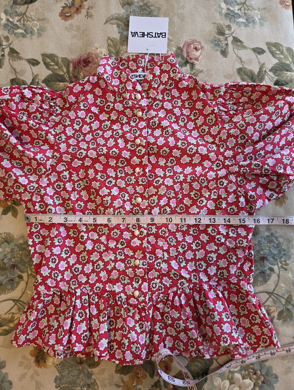 Batsheva Grace Red Floral Button Cotton Blouse Women's 0 NWT New - Picture 9 of 16
